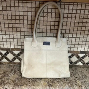 Osprey London Beige Pebbled Leather Shoulder Bag Medium Purse Two Zippers